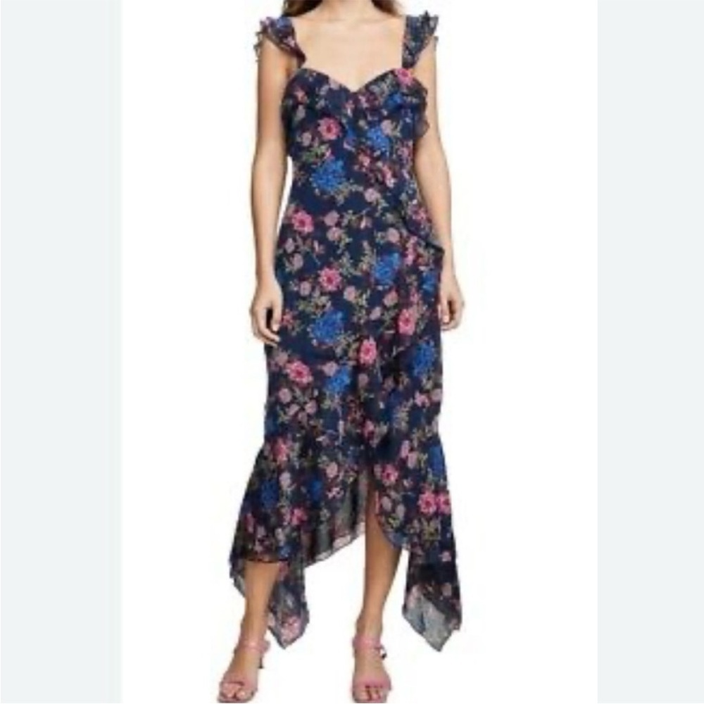 WAYF Issy blue floral Ruffle Maxi Dress